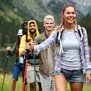 friends hiking with backpack