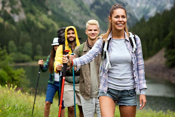 friends hiking with backpack